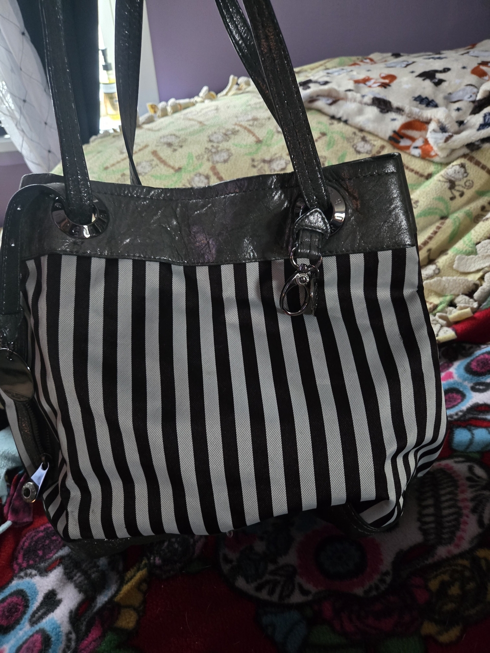 henri bendel Black and White Vertical Stripe Shoulder Tote
